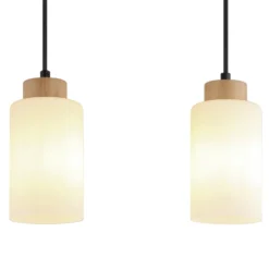 Lámpara colgante Rowena, madera clara/blanca, cristal, 3 luces, E27