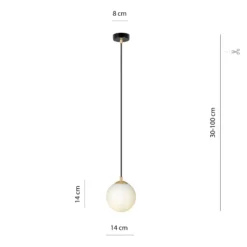 Lámpara colgante Royal, blanco opalino/negro, cristal, E14