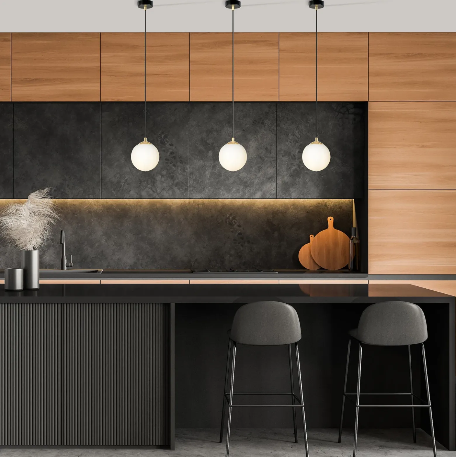 Lámpara colgante Royal, blanco opalino/negro, cristal, E14