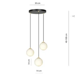 Lámpara colgante Royal, 3 luces, blanco opalino/negro, cristal, E14