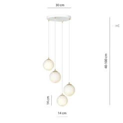 Lámpara colgante Royal, 4 luces, blanco opalino/blanco, cristal, E14