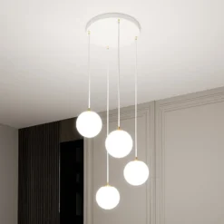 Lámpara colgante Royal, 4 luces, blanco opalino/blanco, cristal, E14
