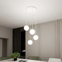 Lámpara colgante Royal, 4 luces, blanco opalino/blanco, cristal, E14