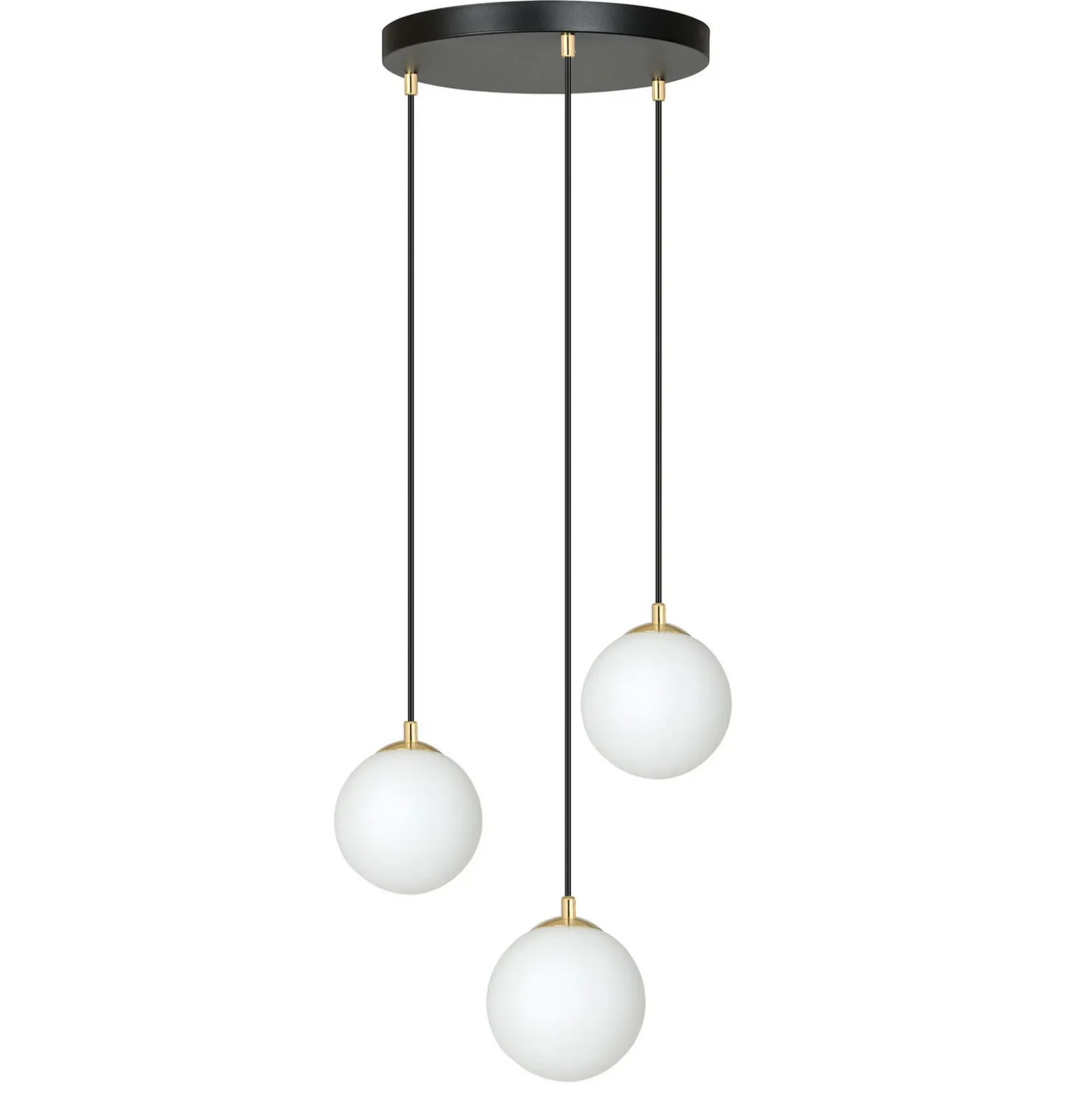 Lámpara colgante Royal, 3 luces, blanco opalino/negro, cristal, E14