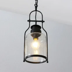 Lámpara colgante Rozalie de Lindby, negra, metal, farol, 21 cm