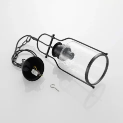 Lámpara colgante Rozalie de Lindby, negra, metal, farol, 21 cm