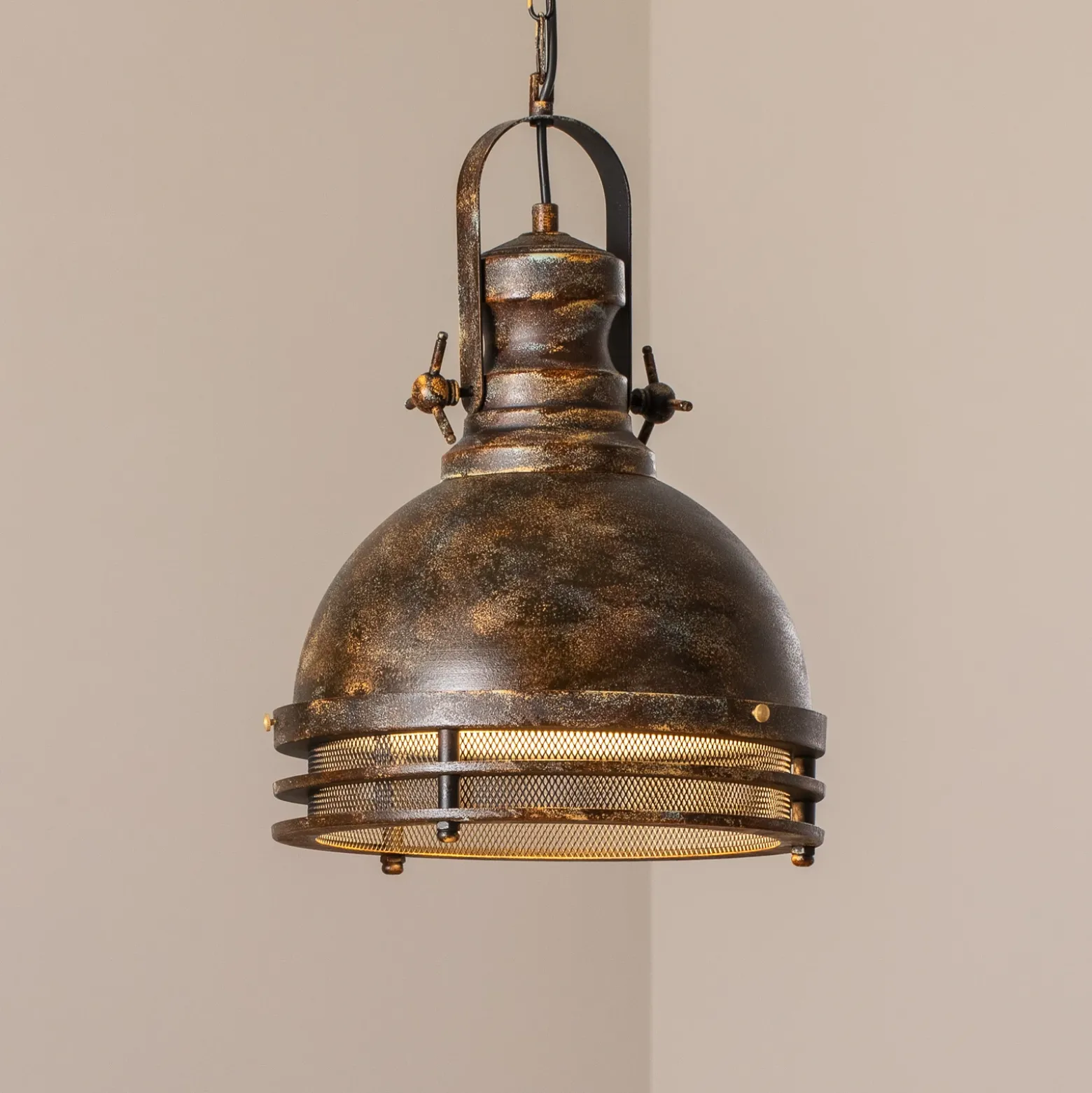 Lámpara colgante Saglam, 1 luz, latón antiguo, Ø 30 cm, metal