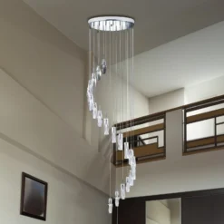 Lámpara colgante Sculptured Ice, 9 luces, cromo/claro, cristal, G4