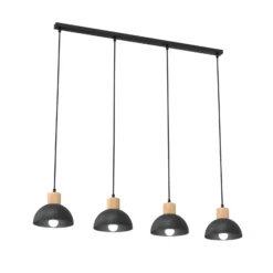 Lámpara colgante Seco, longitud 90 cm, negra, metal/madera, 4 luces.