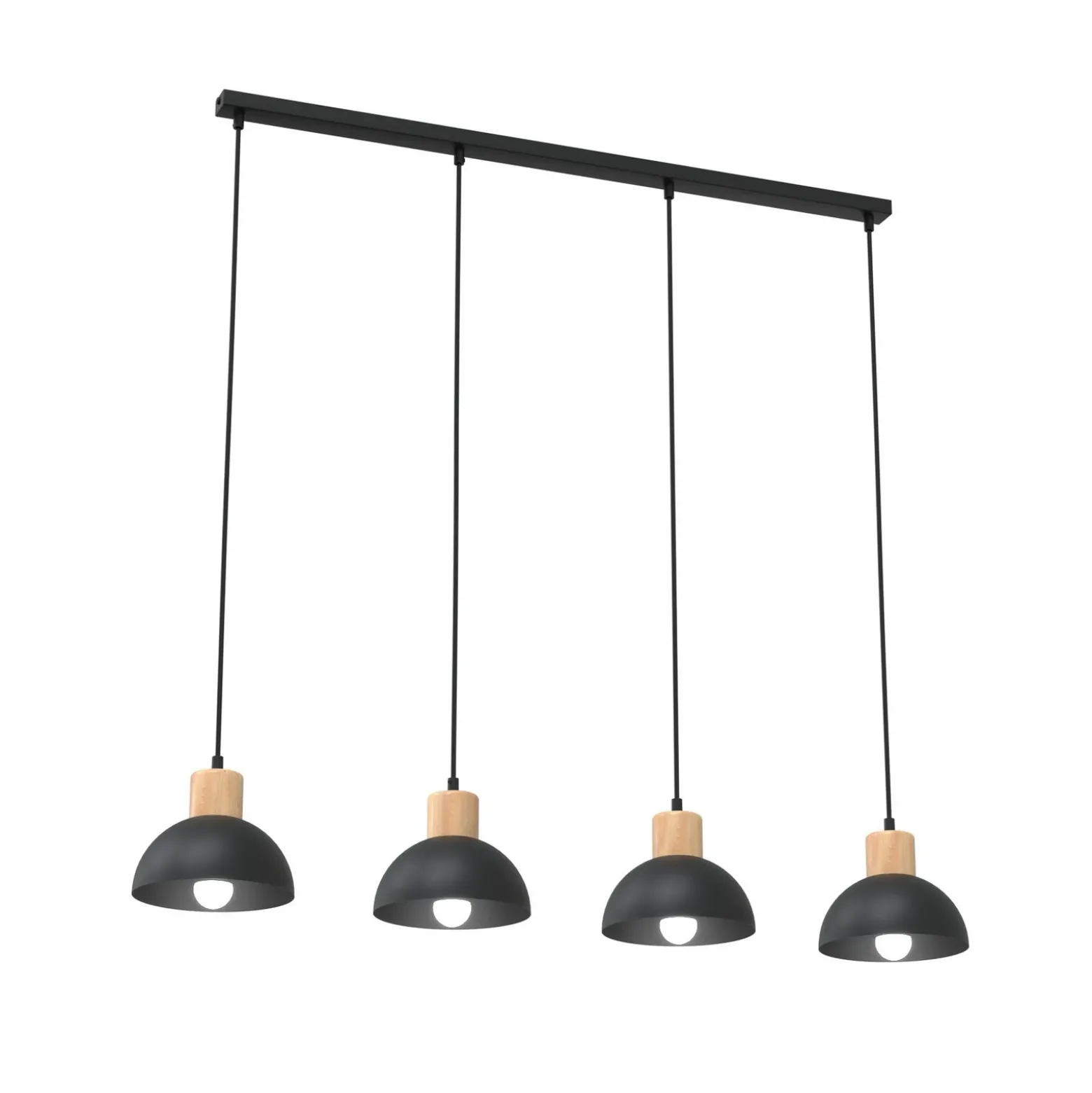 Lámpara colgante Seco, longitud 90 cm, negra, metal/madera, 4 luces.