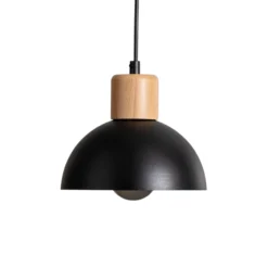 Lámpara colgante Seco, longitud 90 cm, negra, metal/madera, 4 luces.
