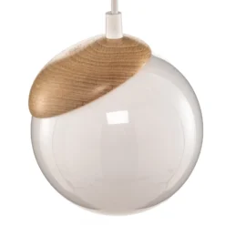Lámpara colgante Sfera 1 luz cristal/madera clara