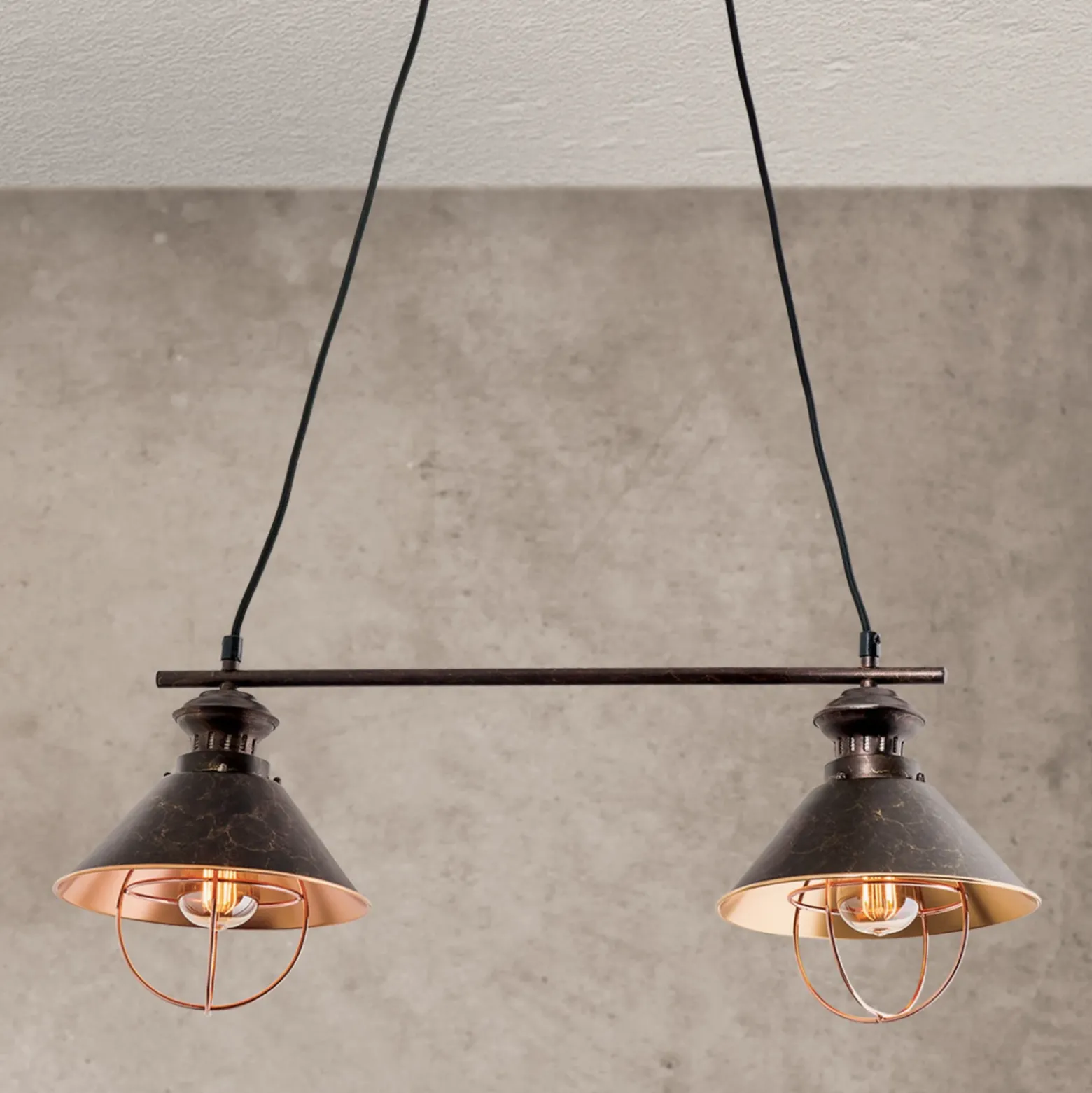 Lámpara colgante Shanta 2 bombillas, cobre negro