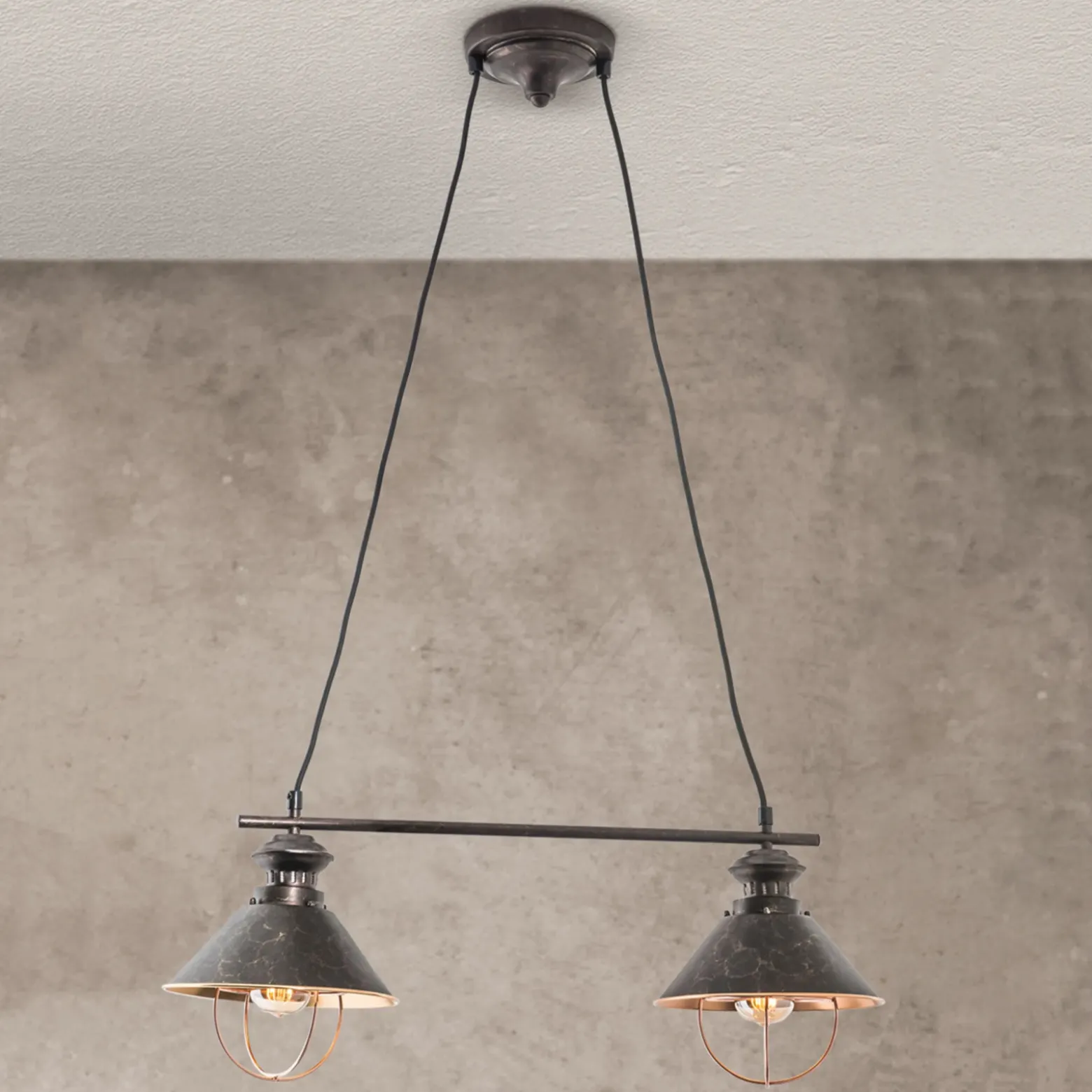 Lámpara colgante Shanta 2 bombillas, cobre negro