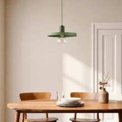 Lámpara colgante Sila, verde, metal, Ø 30 cm, E27