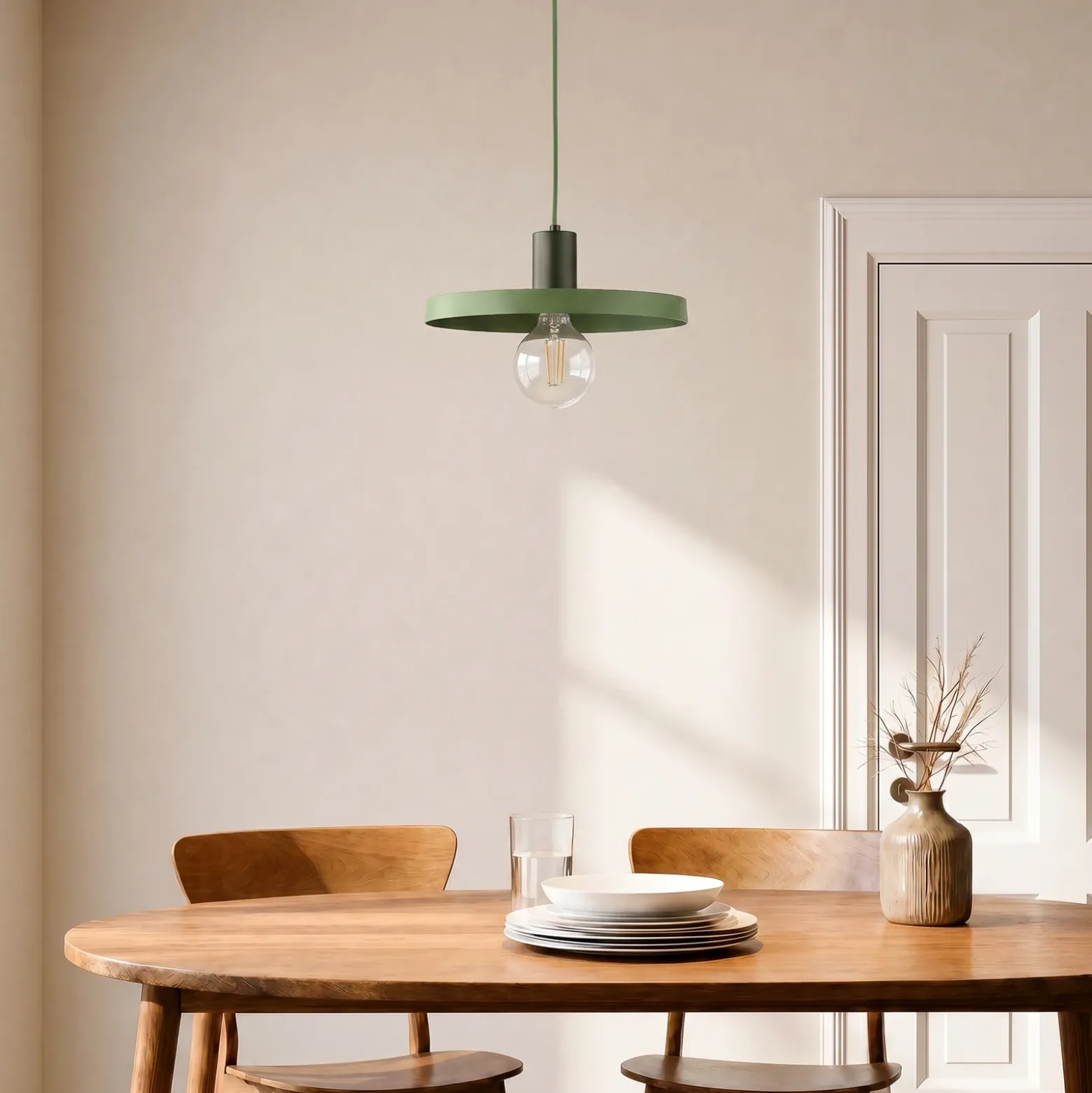 Lámpara colgante Sila, verde, metal, Ø 30 cm, E27