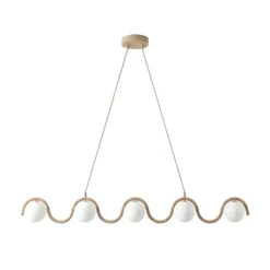 Lámpara colgante SINUS, color beige, longitud 110 cm, 5 luces, metal/cristal