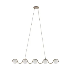 Lámpara colgante SINUS, color beige, longitud 110 cm, 5 luces, metal/cristal