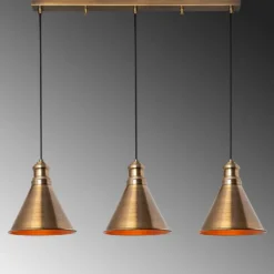 Lámpara colgante Sivani MR-314, oro antiguo, hierro, 3 luces lineales