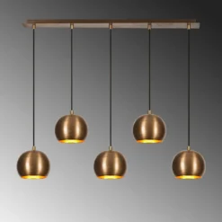 Lámpara colgante Sivani MR-1000, oro antiguo, hierro, 5 luces
