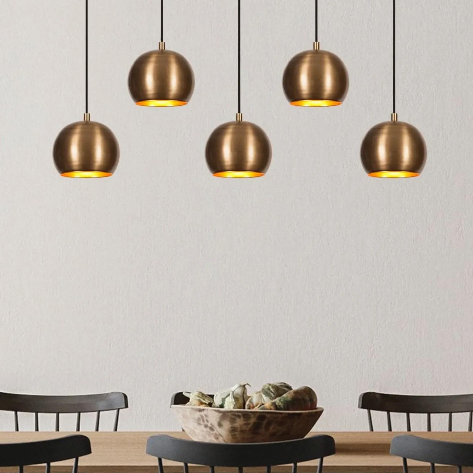 Lámpara colgante Sivani MR-1000, oro antiguo, hierro, 5 luces