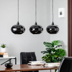 Lámpara colgante Smoked 052 3 luces de cristal lineal Ø27cm