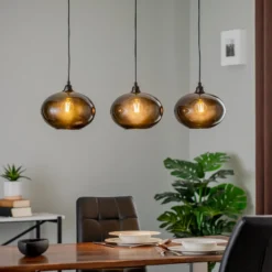 Lámpara colgante Smoked 052 3 luces de cristal lineal Ø27cm