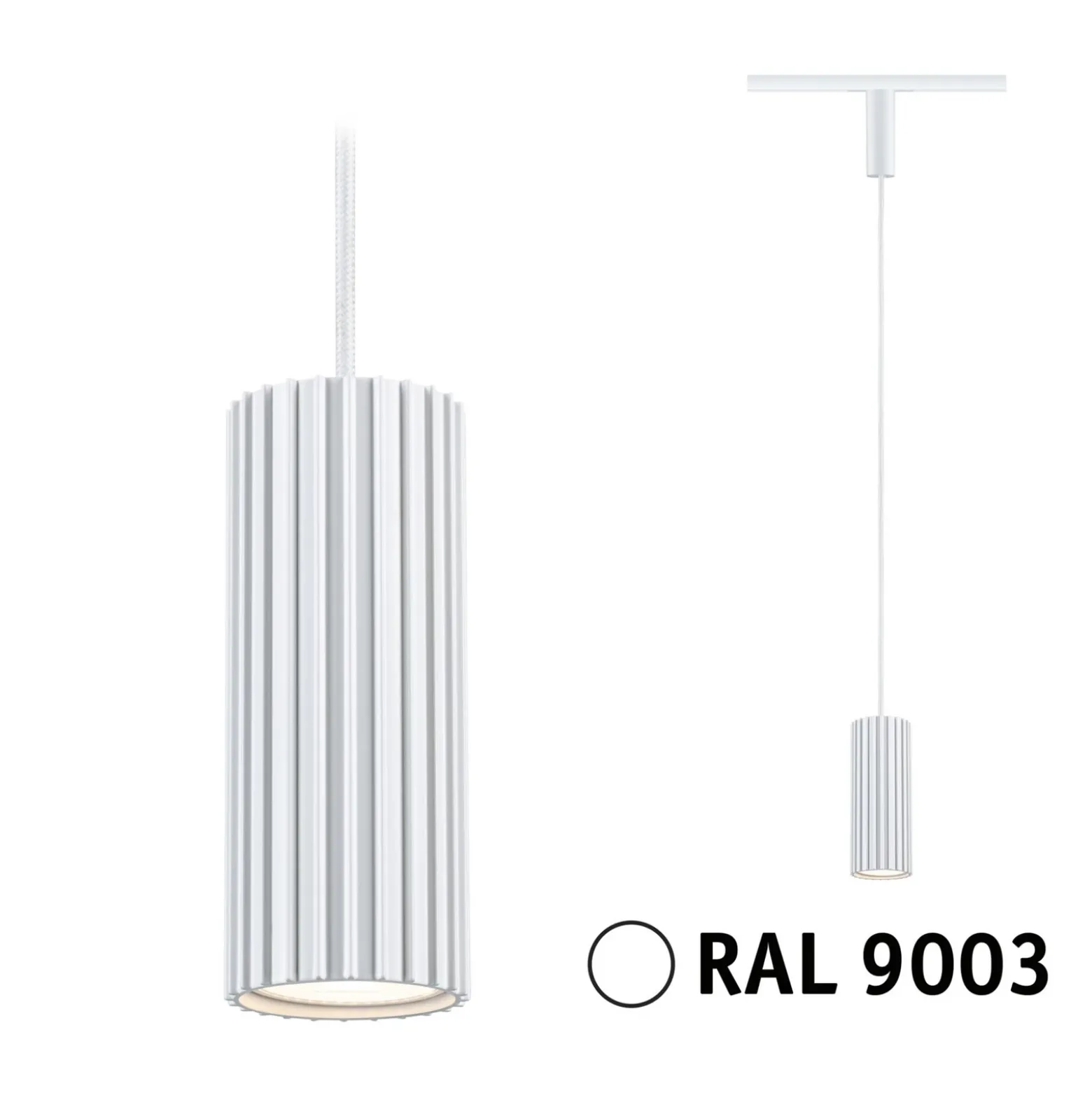 Lámpara colgante sobre riel Paulmann URail Lirena, blanca, Ø 6 cm, casquillo