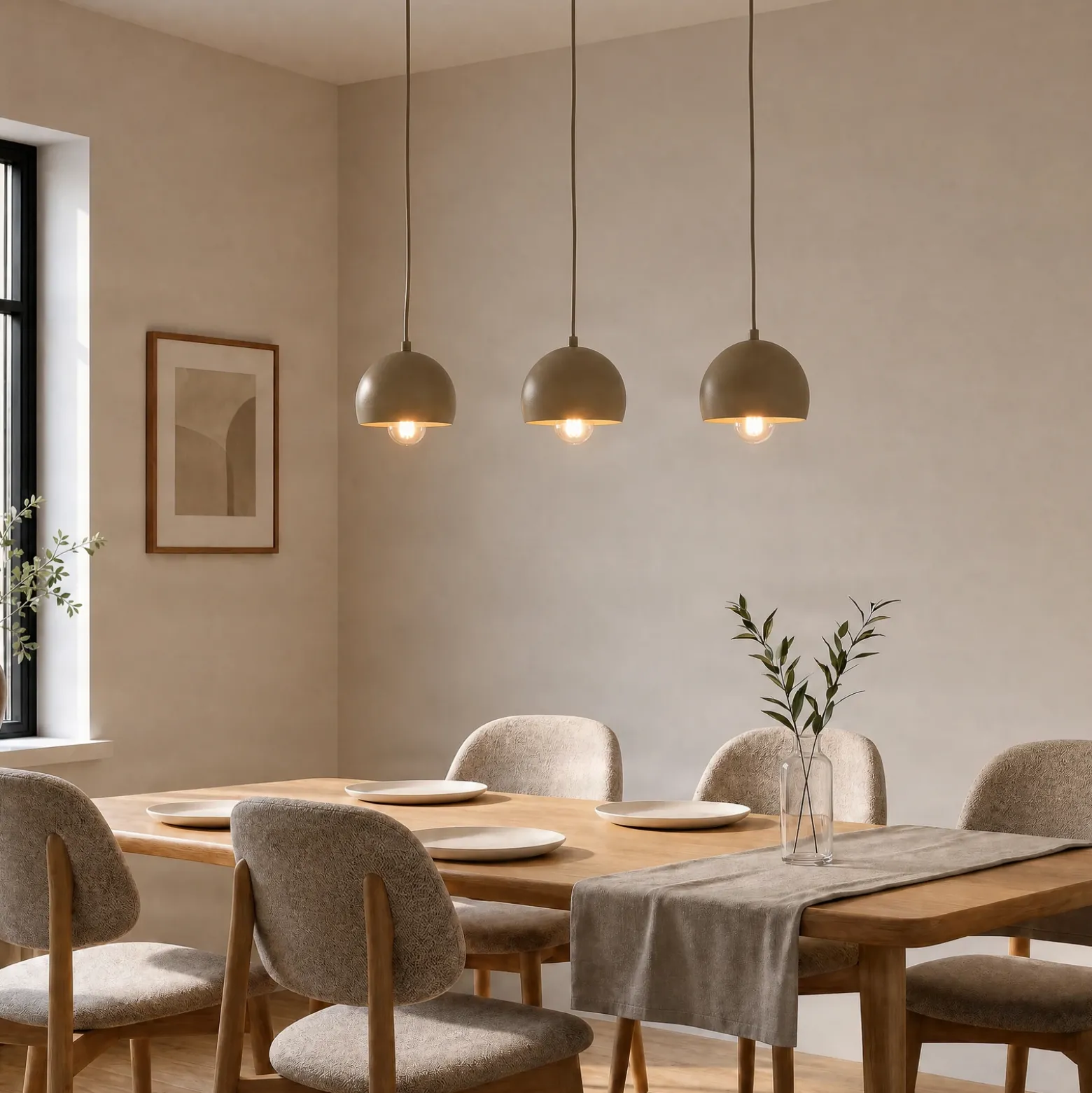 Lámpara colgante Sool, beige, longitud 65 cm, 3 luces, metal, E27