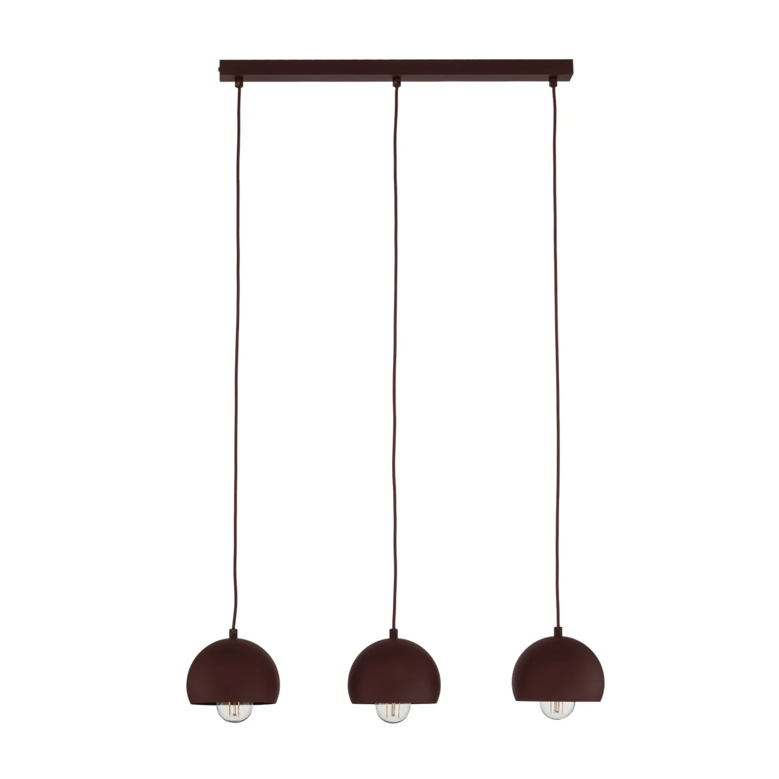 Lámpara colgante Sool, rojo oscuro, longitud 65 cm, 3 luces, metal, E27