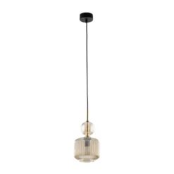 Lámpara colgante Sophia, color coñac/negro, cristal, Ø 15 cm, E14