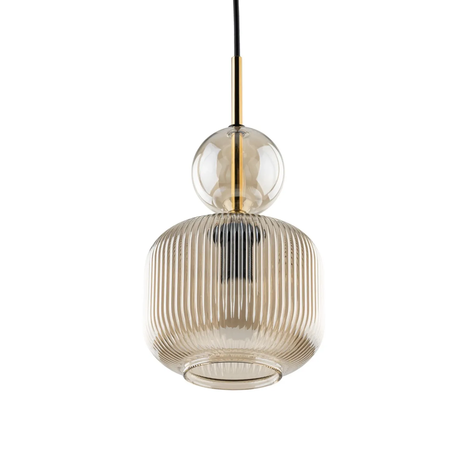Lámpara colgante Sophia, color coñac/negro, cristal, Ø 15 cm, E14