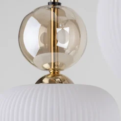 Lámpara colgante Sophia, 6 luces, blanco/coñac, 65 cm de largo, E14