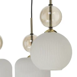Lámpara colgante Sophia, 6 luces, blanco/coñac, 65 cm de largo, E14