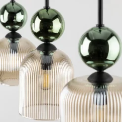 Lámpara colgante Sophia, 3 luces, color coñac/verde, 65 cm de largo, E14