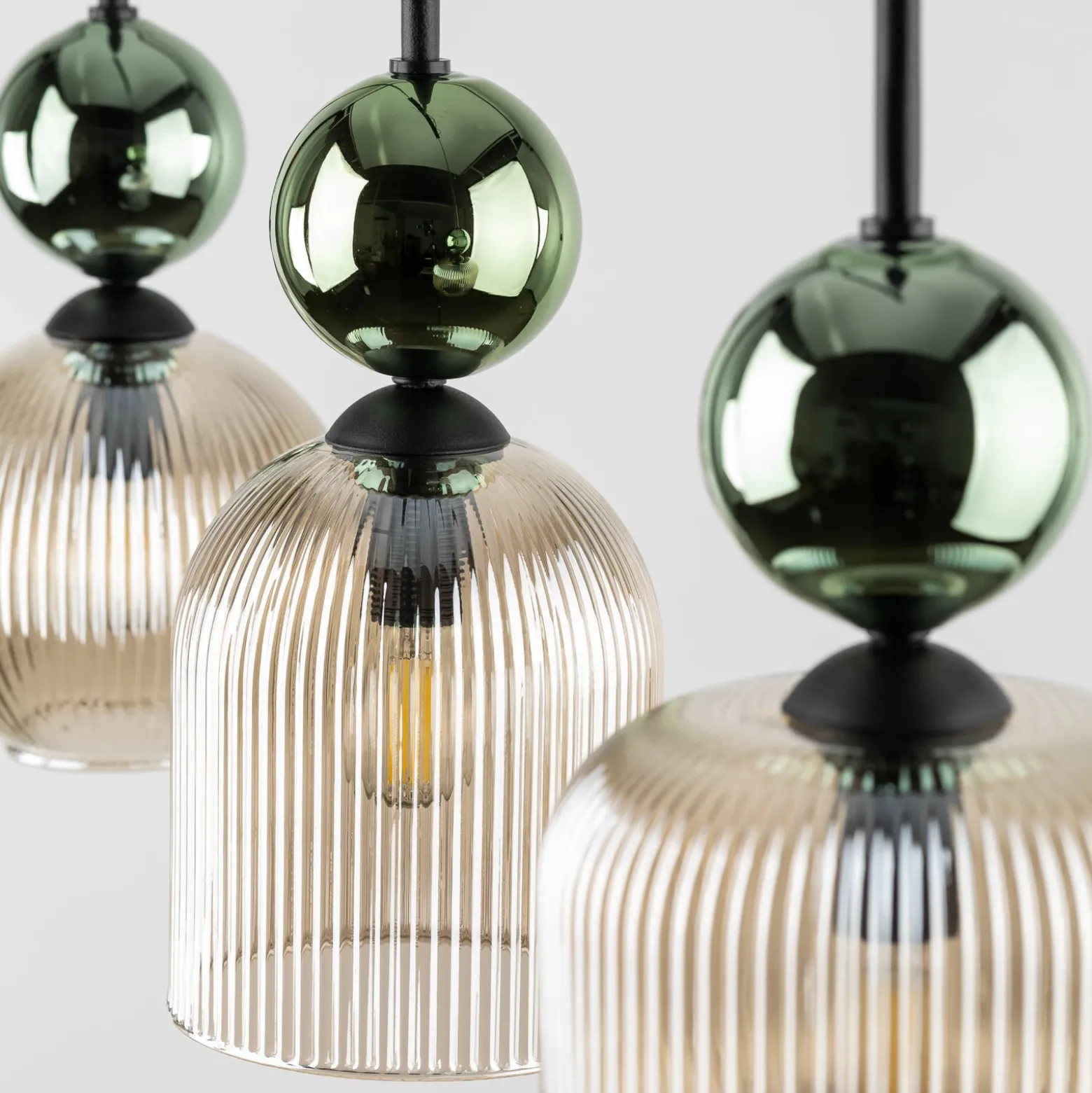 Lámpara colgante Sophia, 3 luces, color coñac/verde, 65 cm de largo, E14