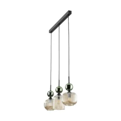 Lámpara colgante Sophia, 3 luces, color coñac/verde, 65 cm de largo, E14