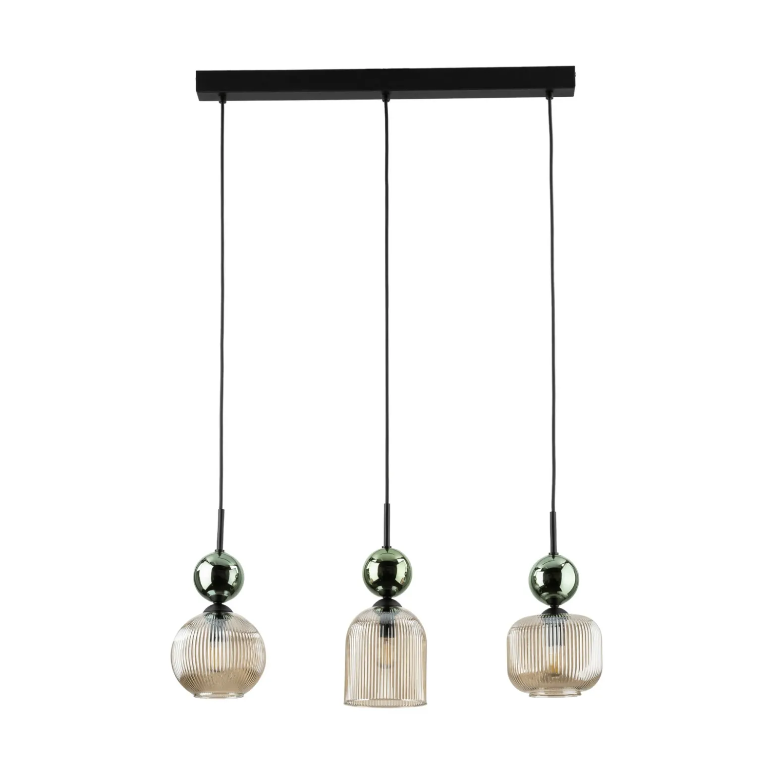 Lámpara colgante Sophia, 3 luces, color coñac/verde, 65 cm de largo, E14