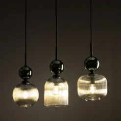 Lámpara colgante Sophia, 3 luces, color coñac/verde, 65 cm de largo, E14