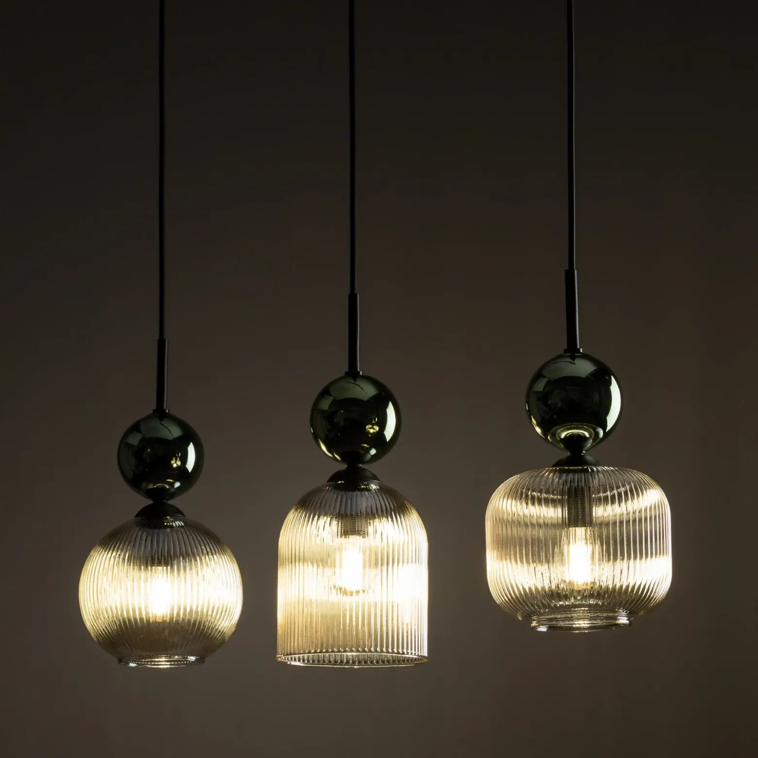 Lámpara colgante Sophia, 3 luces, color coñac/verde, 65 cm de largo, E14