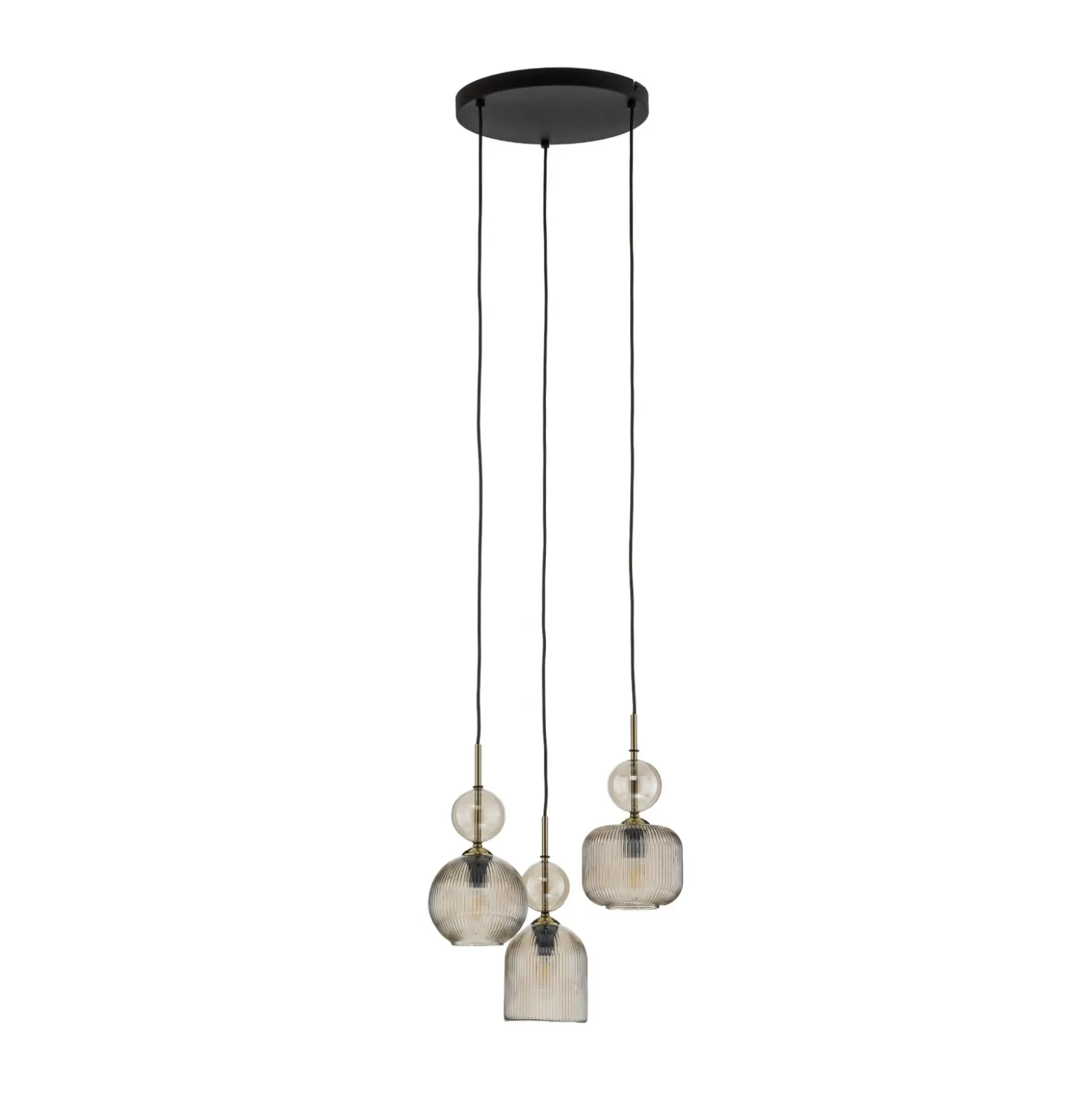 Lámpara colgante Sophia, 3 luces, Ø 41 cm, color coñac/negro, E14