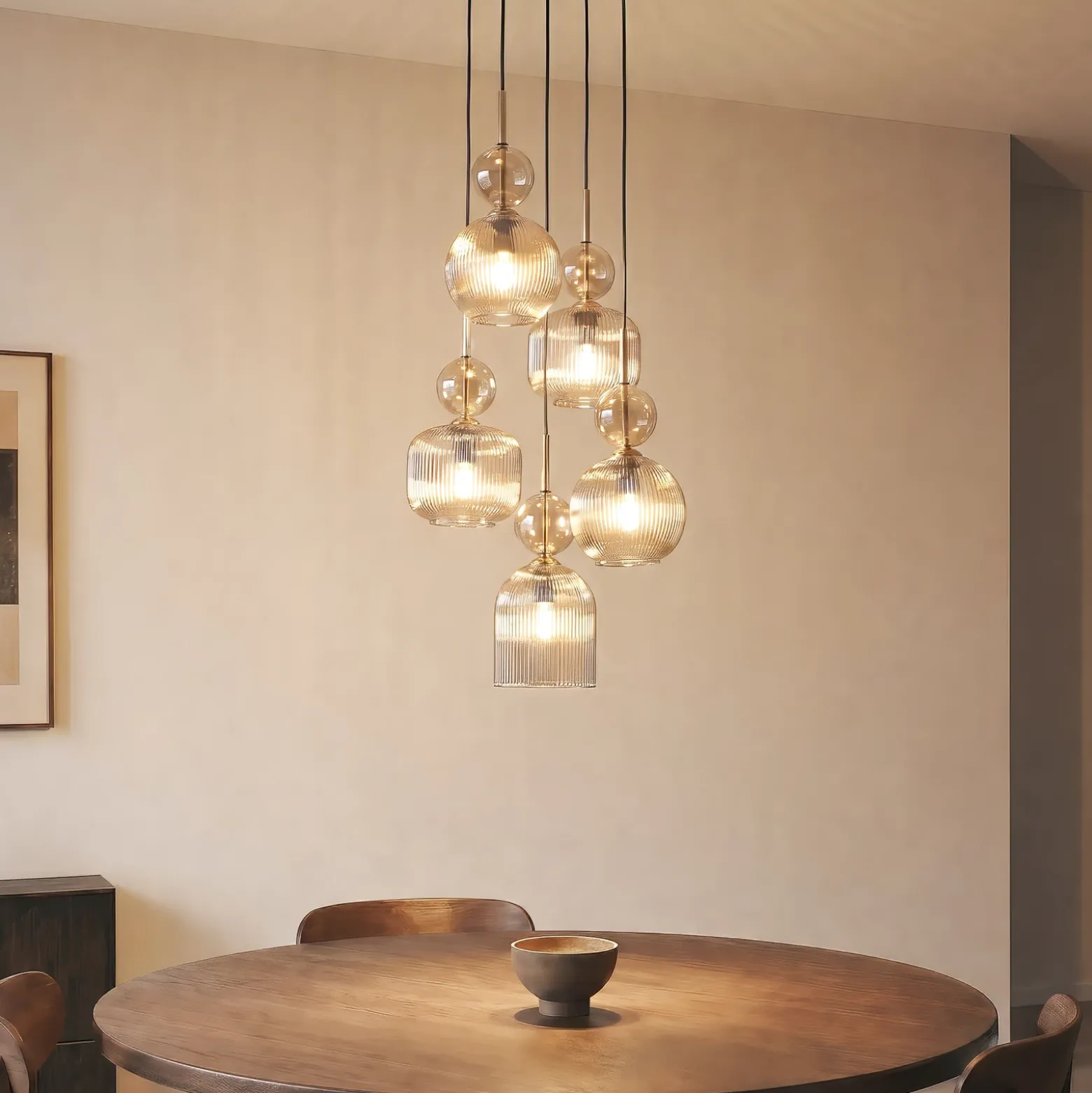 Lámpara colgante Sophia, 5 luces, Ø 37 cm, coñac/negro, E14