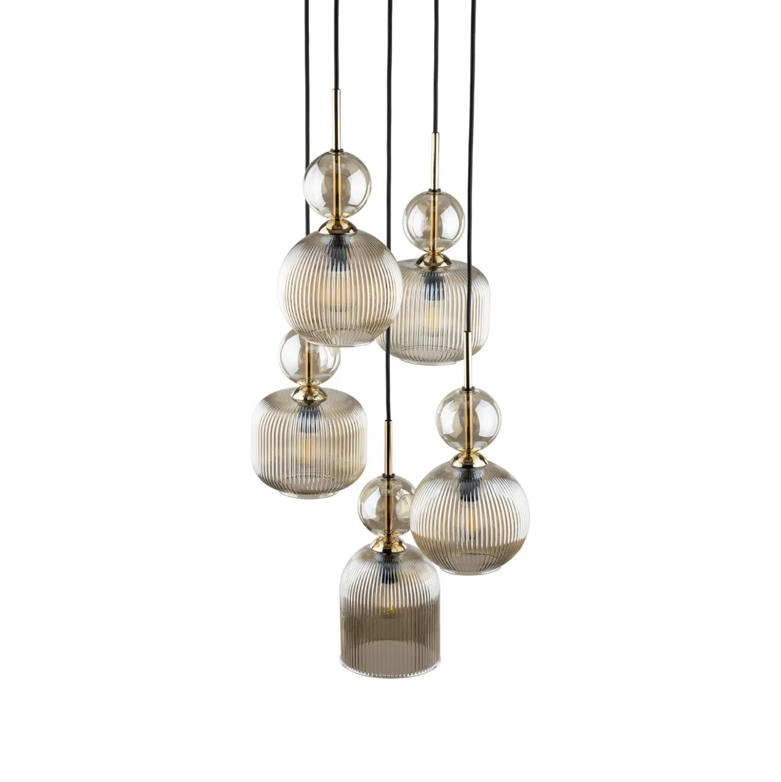 Lámpara colgante Sophia, 5 luces, Ø 37 cm, coñac/negro, E14