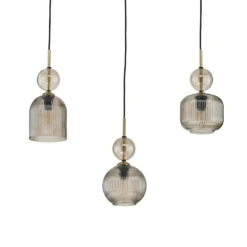 Lámpara colgante Sophia, 3 luces, 65 cm, coñac/negro, E14