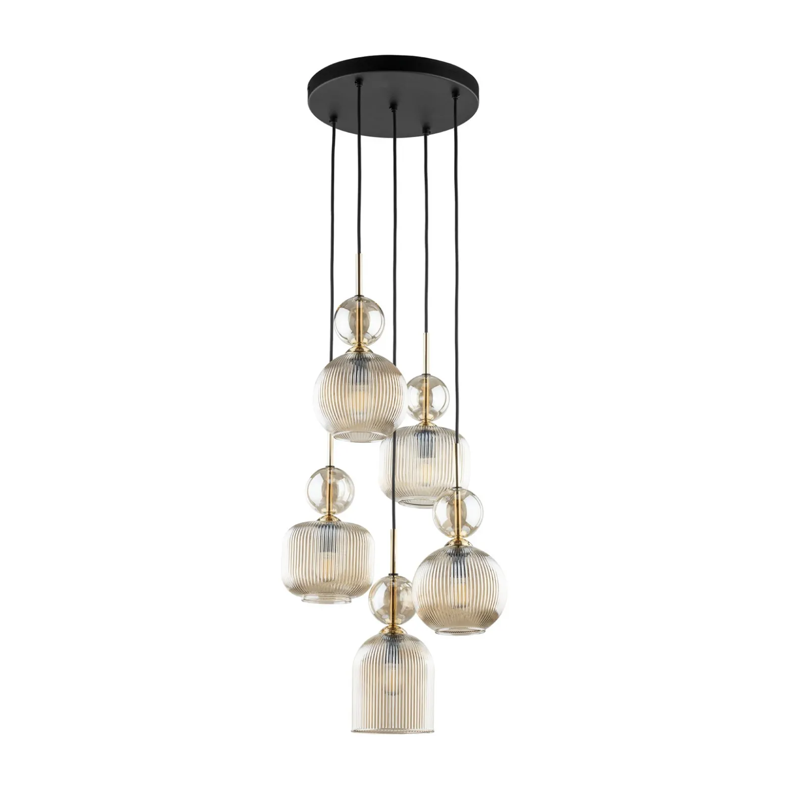 Lámpara colgante Sophia, 5 luces, Ø 37 cm, coñac/negro, E14