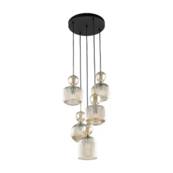Lámpara colgante Sophia, 5 luces, Ø 37 cm, coñac/negro, E14