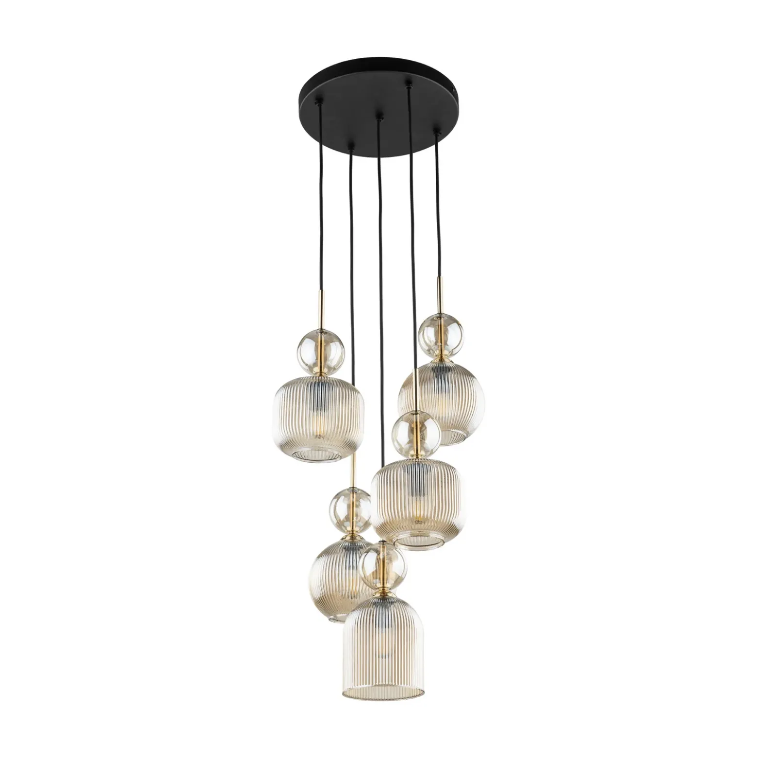 Lámpara colgante Sophia, 5 luces, Ø 37 cm, coñac/negro, E14
