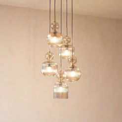 Lámpara colgante Sophia, 5 luces, Ø 37 cm, coñac/negro, E14
