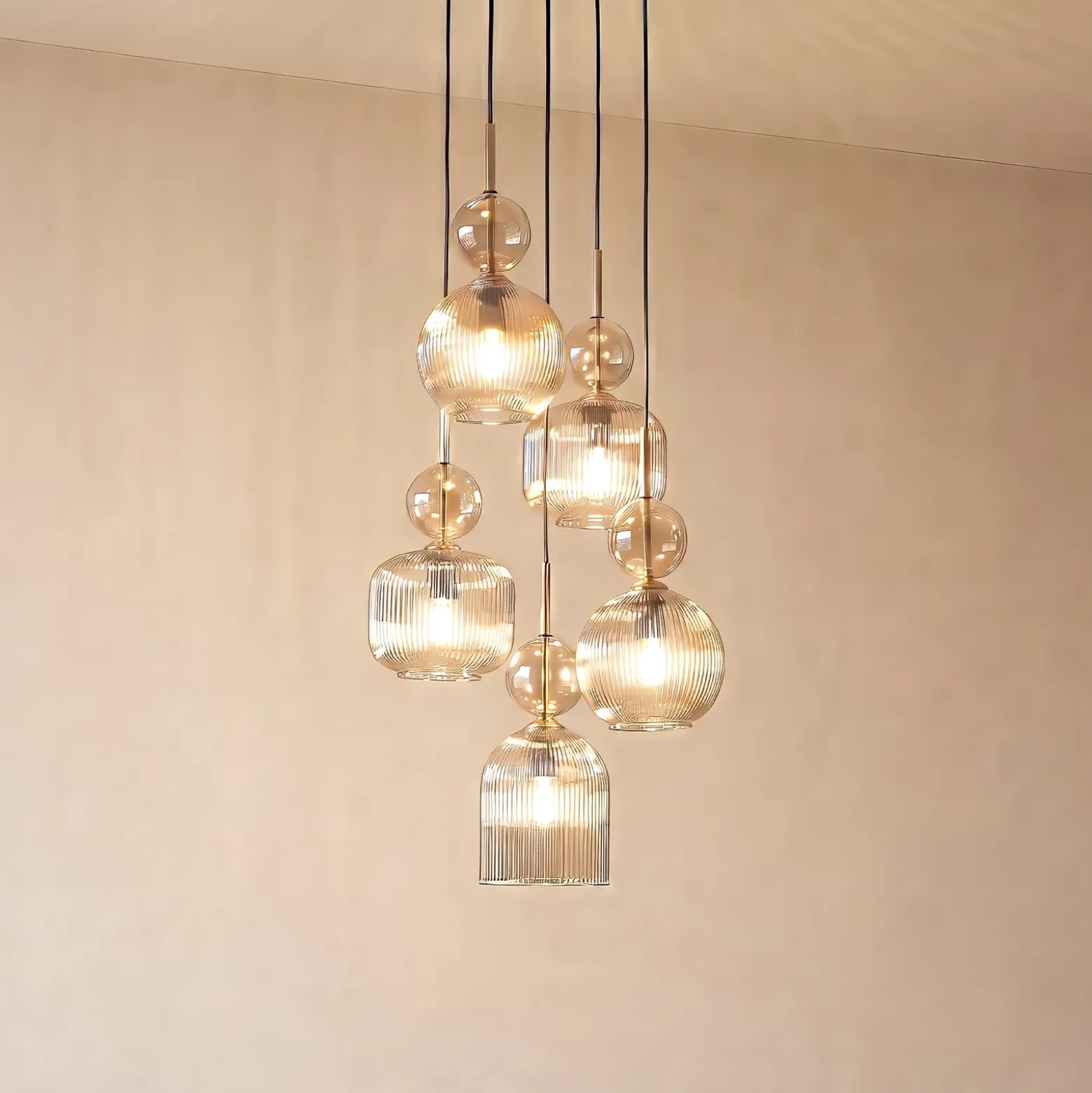 Lámpara colgante Sophia, 5 luces, Ø 37 cm, coñac/negro, E14