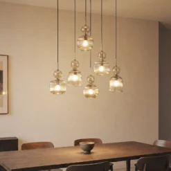 Lámpara colgante Sophia, 6 luces, 65 cm, coñac/negro, E14